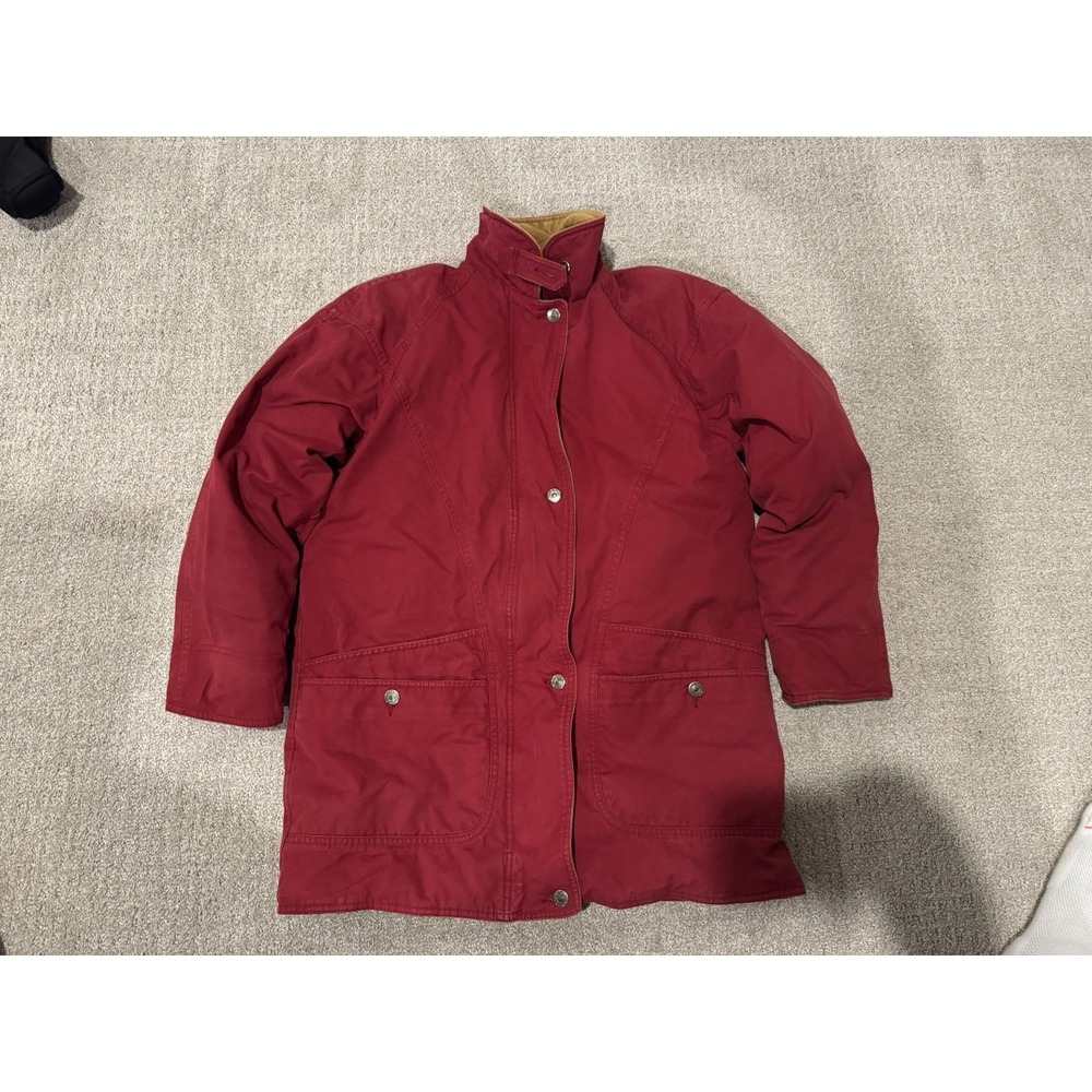Vintage Eddie Bauer Red Goose Down Chore Barn Coat Womens M Flannel Lined Jacket